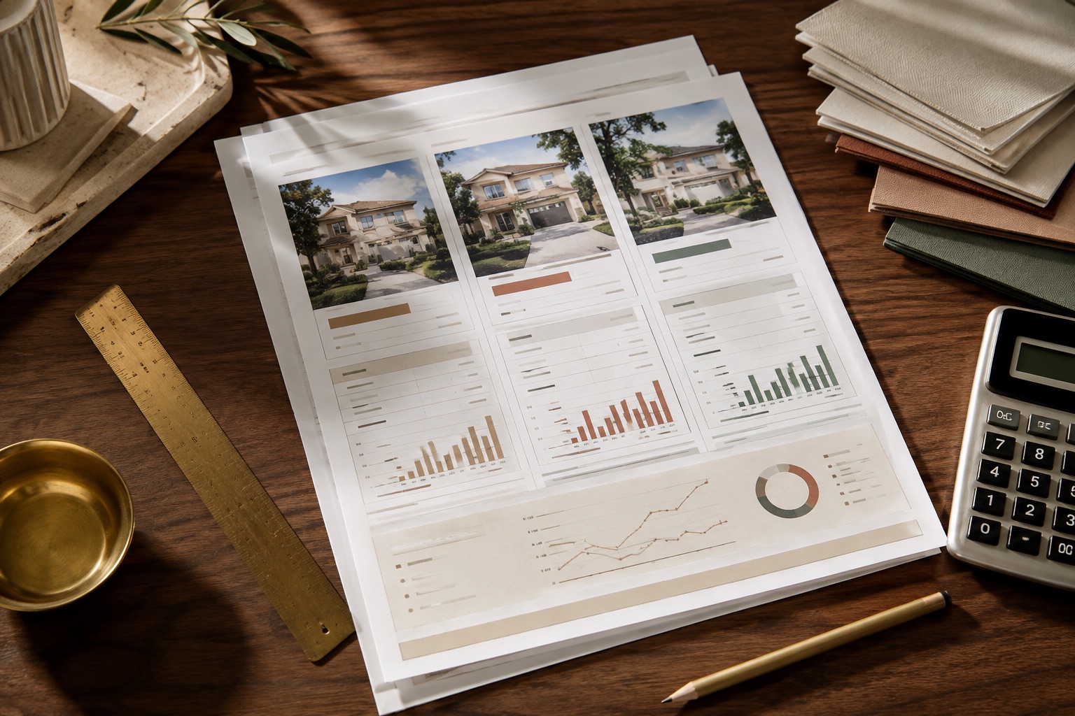 Comparative market analysis pages, calculator and material samples