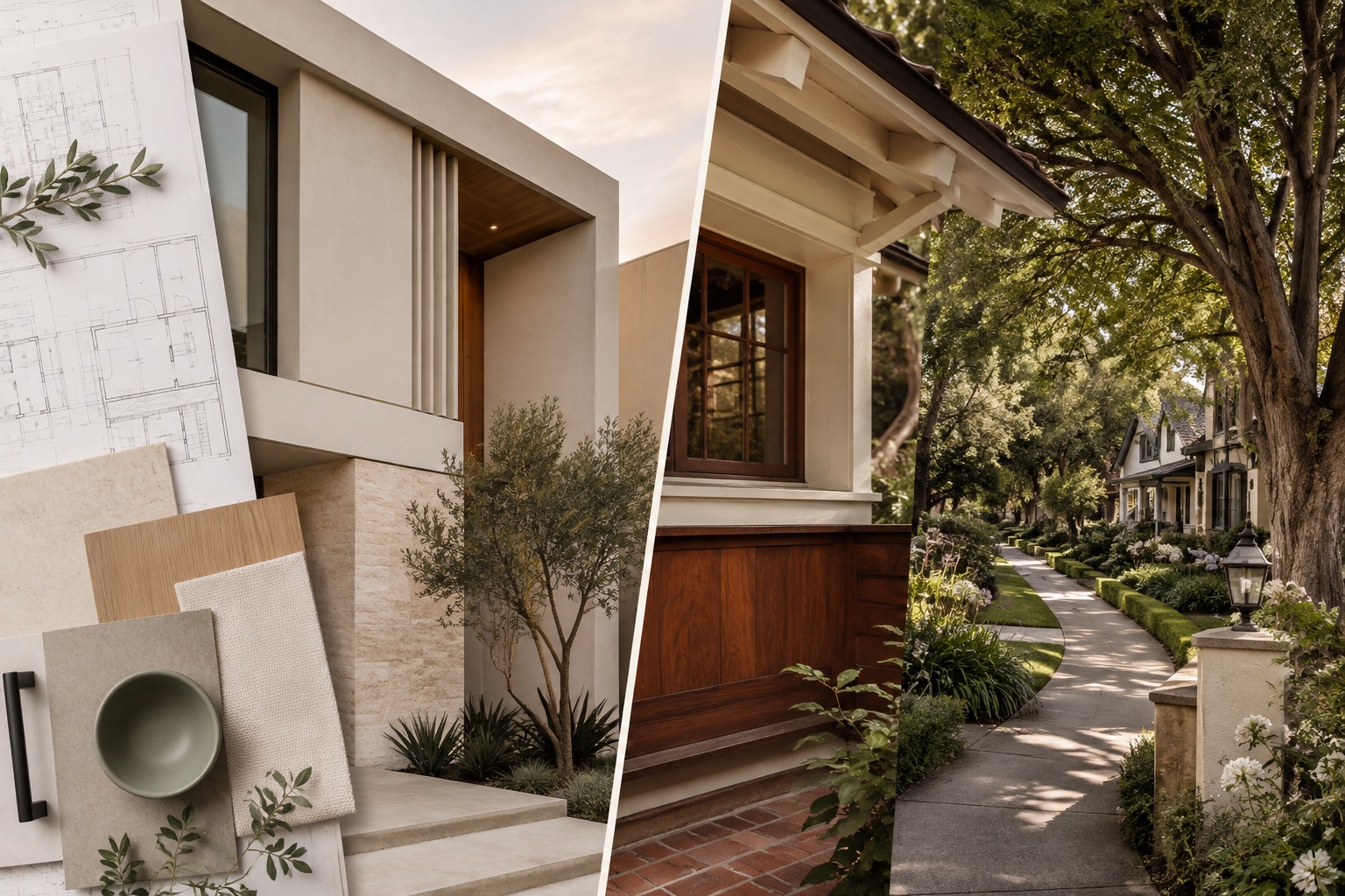 New construction materials compared with a mature established neighborhood
