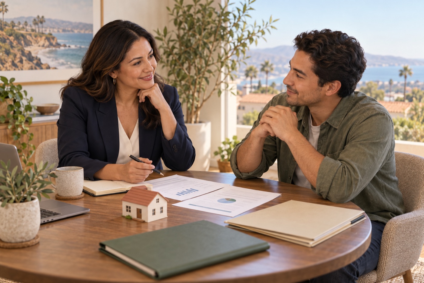 A housing counselor listening to one first-time Orange County buyer and reviewing a budget and homeownership plan